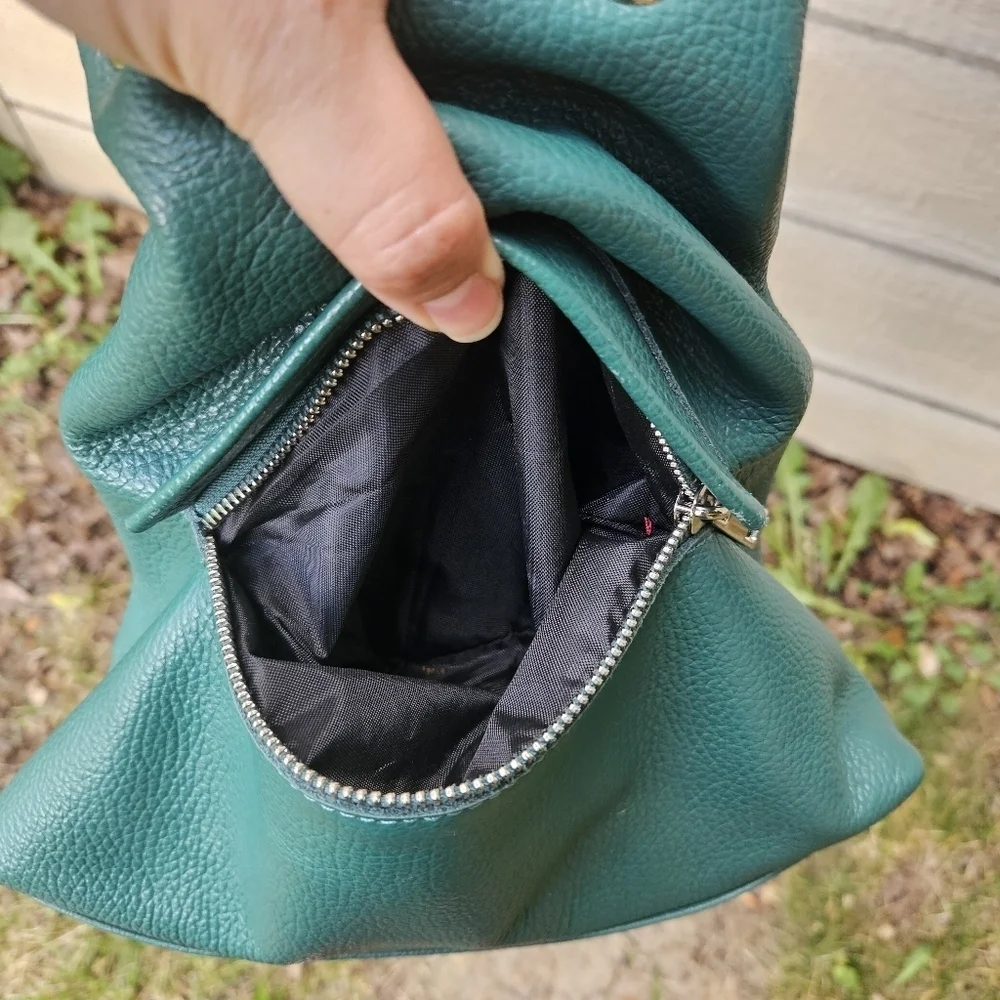 green genuine leather mini backpack made in Italy